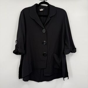 Moonlight Shirt‎ Top Womens Small Black Tunic Button-Up Textured Minimalist